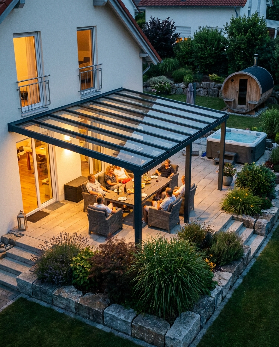Terrassendach am Abend – Referenz